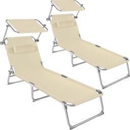 tectake Set Of 2 Sun Loungers in Beige - Size: 2 Seater - thumbnail 1