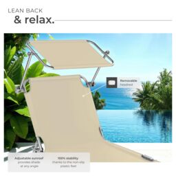 tectake Set Of 2 Sun Loungers in Beige - Size: 2 Seater - thumbnail 4