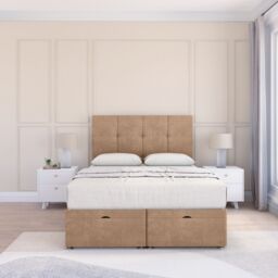 Sloomy Jasmine Naples Fabric Ottoman Bed End Opening With Sprung Memory Mattress & 26 Inch strut Headboard in Light Sand - Size: King - thumbnail 2