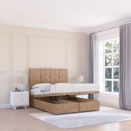 Sloomy Jasmine Naples Fabric Ottoman Bed End Opening With Sprung Memory Mattress & 26 Inch strut Headboard in Light Sand - Size: King - thumbnail 1