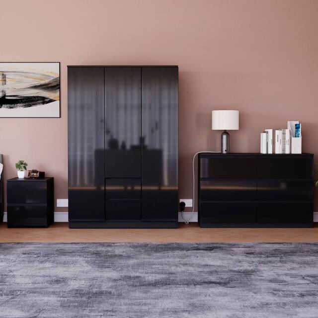 HD Designs Vida Designs Glinton 3 Piece Bedroom Set (2 Drawer Bedside Chest, 6 in Black - image 1