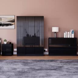 HD Designs Vida Designs Glinton 3 Piece Bedroom Set (2 Drawer Bedside Chest, 6 in Black - thumbnail 1
