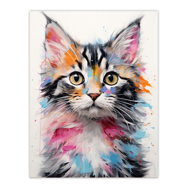 "Artery8 Wall Art Print Cute Kitten Bright Painting Orange Pink Blue Baby Cat Poster - Size: W18"" x H24""" - image 1