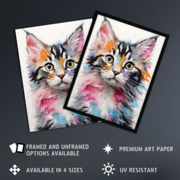 "Artery8 Wall Art Print Cute Kitten Bright Painting Orange Pink Blue Baby Cat Poster - Size: W18"" x H24""" - thumbnail 2
