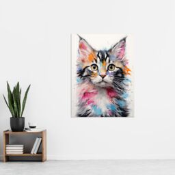 "Artery8 Wall Art Print Cute Kitten Bright Painting Orange Pink Blue Baby Cat Poster - Size: W18"" x H24""" - thumbnail 4