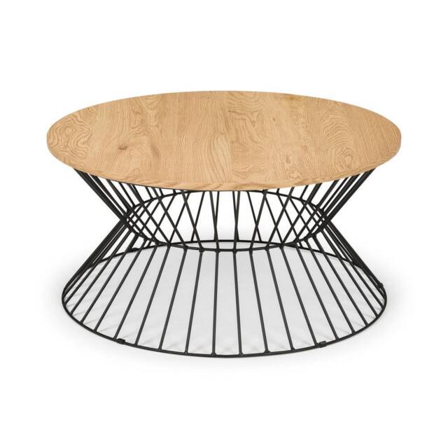 Cheshire Carloway Round Wire Coffee Table in Euro Oak & Black in Beige - image 1