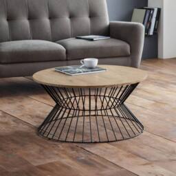 Cheshire Carloway Round Wire Coffee Table in Euro Oak & Black in Beige - thumbnail 3