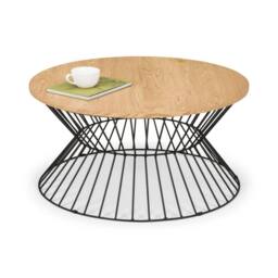Cheshire Carloway Round Wire Coffee Table in Euro Oak & Black in Beige - thumbnail 2