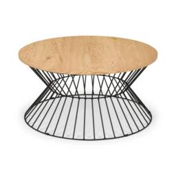 Cheshire Carloway Round Wire Coffee Table in Euro Oak & Black in Beige - thumbnail 1