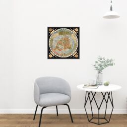 "Artery8 Wall Art Print Map Monte 1587 Composite World Pictorial Chart Square Framed Picture 16X16 Inch in Black - Size: W16"" x H16""" - thumbnail 2