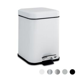 Harbour Housewares Square Bathroom Pedal Bin - 3L Stainless Steel Slim Rubbish Dustbin in White - thumbnail 1