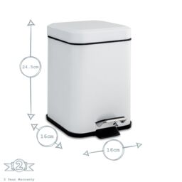 Harbour Housewares Square Bathroom Pedal Bin - 3L Stainless Steel Slim Rubbish Dustbin in White - thumbnail 3