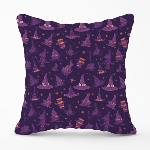 Warren Reed - Designer Witch Hats & Broomsticks Outdoor Cushion in Purple - Size: 45 cm x 45 cm - image 1