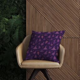 Warren Reed - Designer Witch Hats & Broomsticks Outdoor Cushion in Purple - Size: 45 cm x 45 cm - thumbnail 2