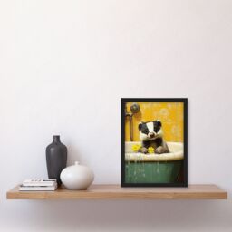 Artery8 Cute Badger in Bathtub Yellow Daisy Theme Bath Framed Art Print - Size: A4 - thumbnail 4