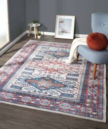 THE RUGS Sara Washable Persian Classic Rug - Soft Durable Polyester Pile in Ivory - Size: 60 cm x 180 cm - thumbnail 1