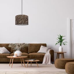 Happy Homewares Modern & Distinctive Leopard Print Table/Pendant Lamp Shade in Soft Velvet in Black - Size: 12 inches - thumbnail 6