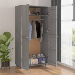Berkfield Home Wardrobe HAMAR Light Grey 89x50x180 cm Solid Wood Pine - Size: 89 x 50 x 180 cm - thumbnail 7
