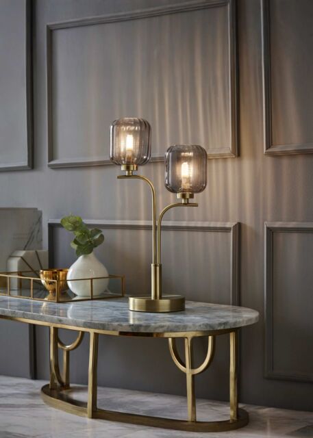 ValueLights Amelie Gold Stem 2 Way Ribbed Glass Lamp Table Light - image 1