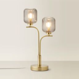 ValueLights Amelie Gold Stem 2 Way Ribbed Glass Lamp Table Light - thumbnail 3
