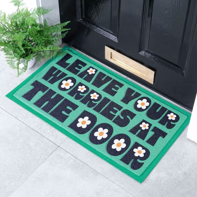 Artsy Mats Leave Your Worries At The Door Daisy Indoor & Outdoor Doormat - 70x40cm - Size: 40 cm x 70 cm - image 1