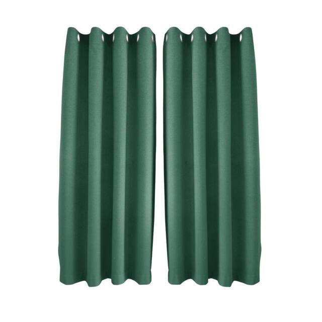 Happy Homewares Modern Textured Linen Fabric Blackout Eyelet Curtains - 2 Panel in Emerald - Size: 120 cm width x 160 cm drop - image 1