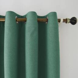 Happy Homewares Modern Textured Linen Fabric Blackout Eyelet Curtains - 2 Panel in Emerald - Size: 120 cm width x 160 cm drop - thumbnail 2