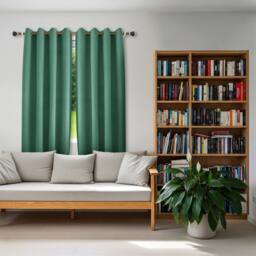 Happy Homewares Modern Textured Linen Fabric Blackout Eyelet Curtains - 2 Panel in Emerald - Size: 120 cm width x 160 cm drop - thumbnail 6