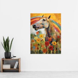 "Artery8 Wall Art Print Girls Bedroom Nursery Artwork Rainbow Horse With Flowers Bright Colourful Happy Poster - Size: W24"" x H32""" - thumbnail 2