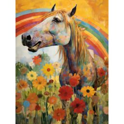 "Artery8 Wall Art Print Girls Bedroom Nursery Artwork Rainbow Horse With Flowers Bright Colourful Happy Poster - Size: W24"" x H32""" - thumbnail 1