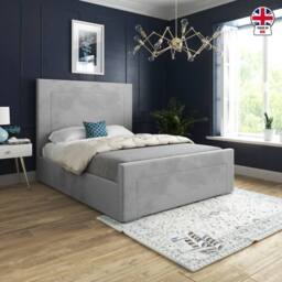 KDMD Macclesfield Upholstered Grey Soft Velvet Designer Bed Frame - Size: King - thumbnail 4