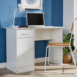 Home Source Tyler Desk 1 Drawer 1 Door Compact Computer Workstation Home Office in White - thumbnail 2