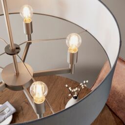 Loops Matt Nickel Multi Arm Ceiling Pendant Light & Grey Shade 5 Bulb Hanging Fitting in Metallics - thumbnail 5