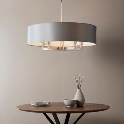 Loops Matt Nickel Multi Arm Ceiling Pendant Light & Grey Shade 5 Bulb Hanging Fitting in Metallics - thumbnail 4