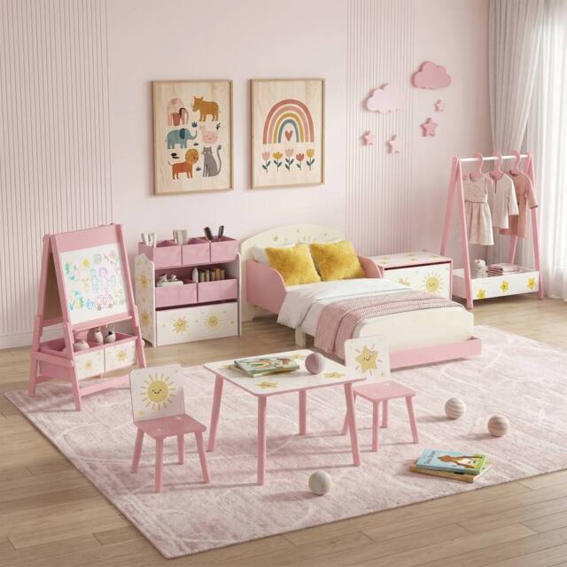 AIYAPLAY 8-Piece Kids Bedroom Furniture Set for Playroom, Bedroom, Pink - image 1