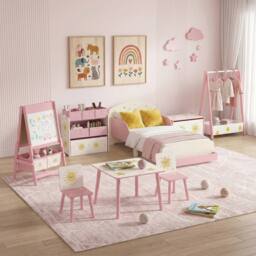 AIYAPLAY 8-Piece Kids Bedroom Furniture Set for Playroom, Bedroom, Pink