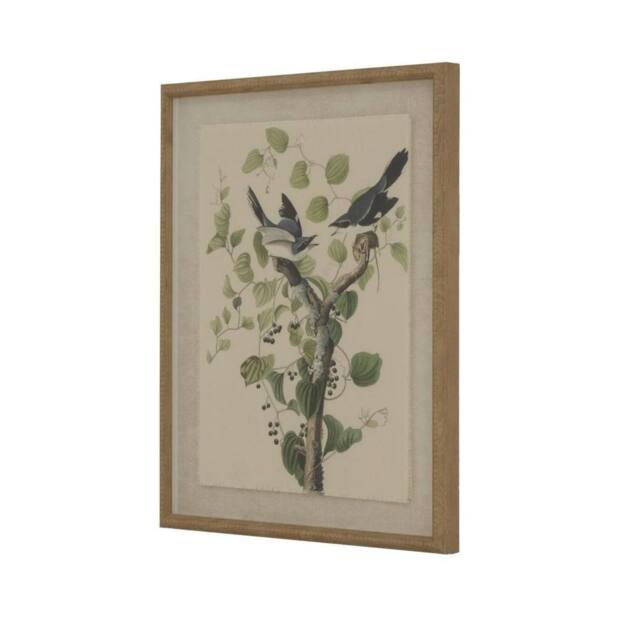 Hill Interiors Flora & Fauna Collection Shrikes Beaded Linen Framed Wall Art in Dark Brown - image 1