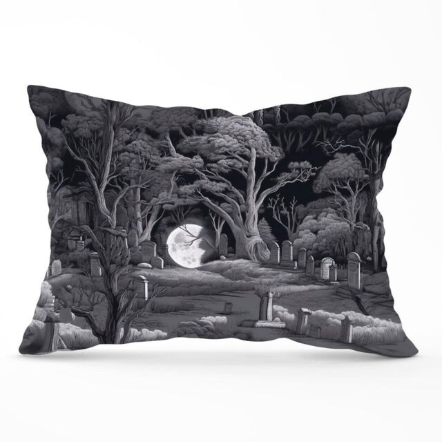 Warren Reed - Designer Eerie Moonlit Cemetery Cushions in Grey - Size: 45 cm x 45 cm - image 1