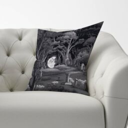 Warren Reed - Designer Eerie Moonlit Cemetery Cushions in Grey - Size: 45 cm x 45 cm - thumbnail 2