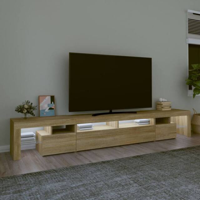 Berkfield Home TV Cabinet with LED Lights Sonoma Oak 260x36.5x40 cm in Light Brown - image 1