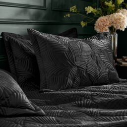 Paoletti Palmeria Quilted Velvet Duvet Cover Set in Black - Size: Single - thumbnail 3