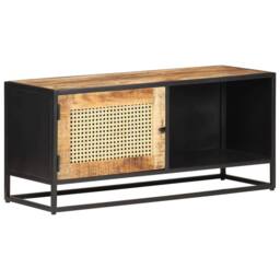 Berkfield Home TV Cabinet 90x30x40 cm Rough Mango Wood & Natural Cane in Brown - Size: 90 x 30 x 40 cm - thumbnail 8