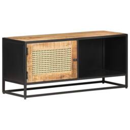 Berkfield Home TV Cabinet 90x30x40 cm Rough Mango Wood & Natural Cane in Brown - Size: 90 x 30 x 40 cm - thumbnail 9