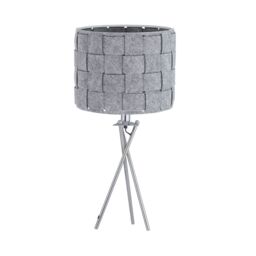 First Choice Lighting Warner - Chrome Tripod Table Lamp with Grey Pleated Felt Shade in Silver
