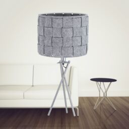 First Choice Lighting Warner - Chrome Tripod Table Lamp with Grey Pleated Felt Shade in Silver - thumbnail 3