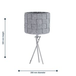 First Choice Lighting Warner - Chrome Tripod Table Lamp with Grey Pleated Felt Shade in Silver - thumbnail 6