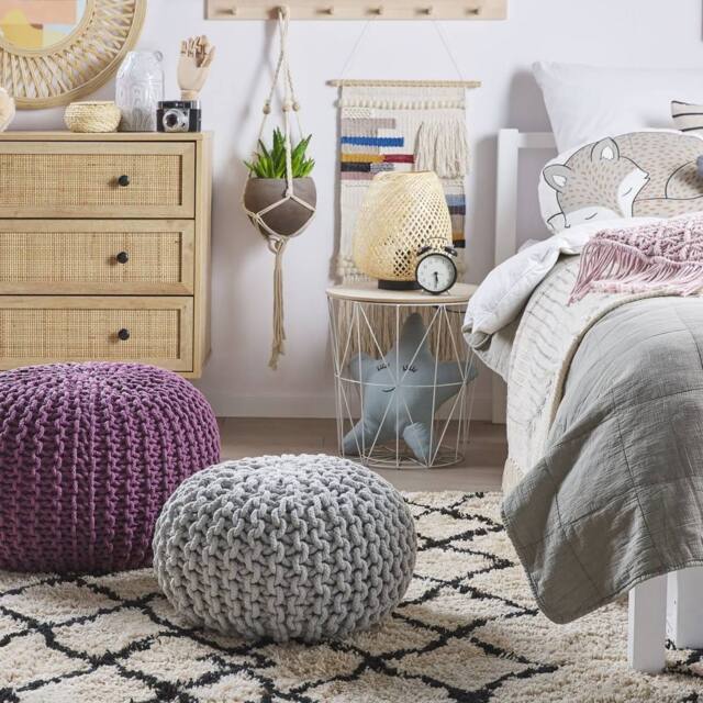 Wyld and Coco Cozy Nest Purple Knitted Pouf Ottoman - 50 x 35 cm in Violet - image 1