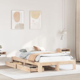 Berkfield Home Bed Frame without Mattress 135x190 cm Double Solid Wood Pine in Brown - thumbnail 1