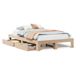 Berkfield Home Bed Frame without Mattress 135x190 cm Double Solid Wood Pine in Brown - thumbnail 2
