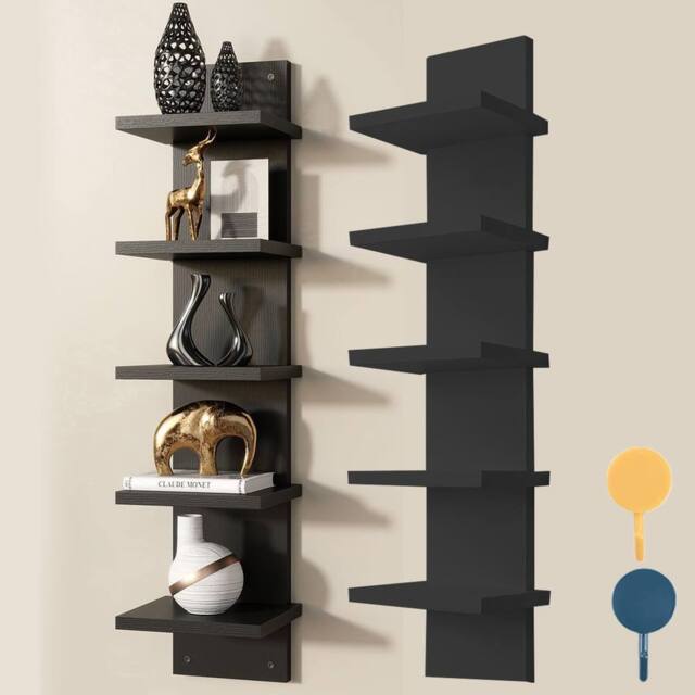 Ventryn Black 5 Tier Vertical Wall Shelf Unit Floating Decorative Storage Shelves - image 1